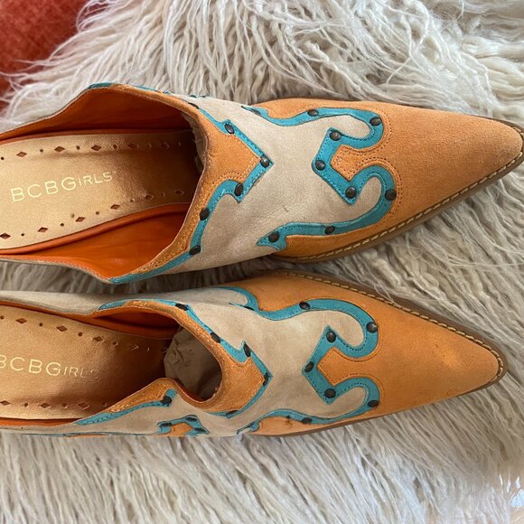 BCBG Women's sz 6.5B Western Style Slide Mule Heel Shoes Multicolored - Picture 5 of 9